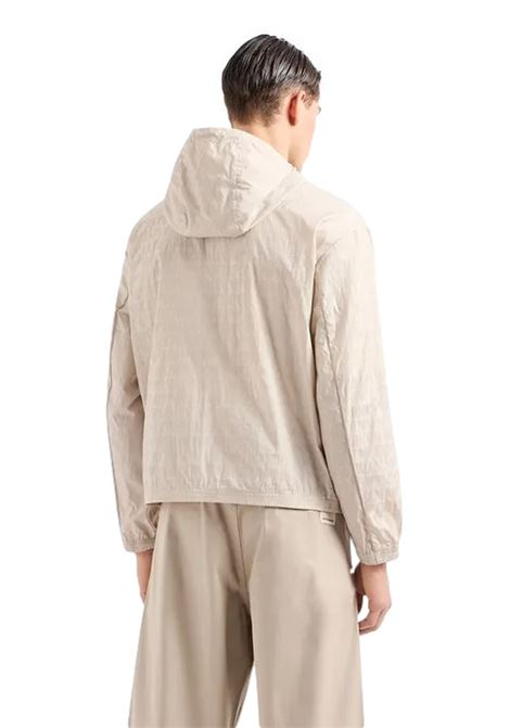 Blouson con cappuccio e zip in nylon light jacquard lettering all over EMPORIO ARMANI | Giubbotti | 3D1BH4 1NNXZ06G2